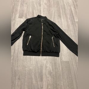 Black Bomber Jacket with Gold Zipper